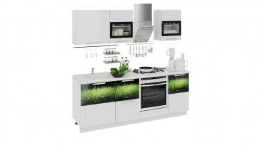 Готовый Набор для кухни длиной - 210 см (со шкафом НБ) ГН60_210_2 (НБ) белый/черный/зеленый